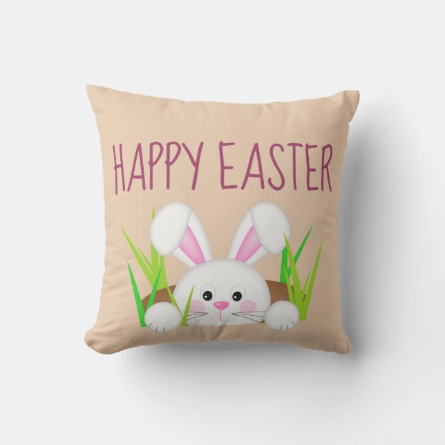 Happy Easter Bunny Throw Pillow (Front)