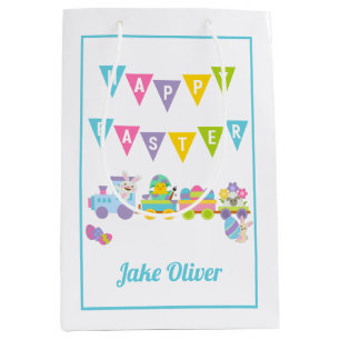 Happy Easter Bunny Train Blue Medium Gift Bag