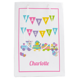 Happy Easter Bunny Train Pink Medium Gift Bag