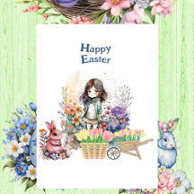 Happy Easter Bunny Tulip Flower Spring Garden Cute