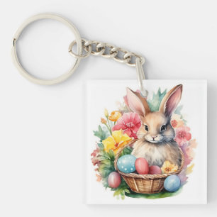 Happy Easter Bunny Watercolor painting Keychain