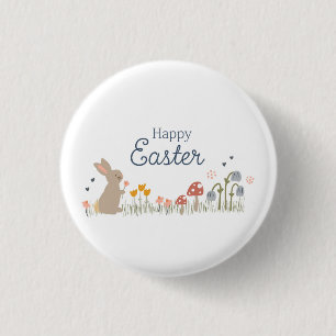 Happy Easter Bunny Wildflowers Cute Holiday 1 Inch Round Button