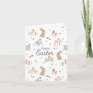 Happy Easter Bunny Wildflowers Cute Holiday  Card