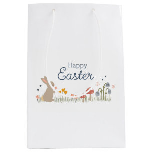 Happy Easter Bunny Wildflowers Cute Holiday Medium Gift Bag