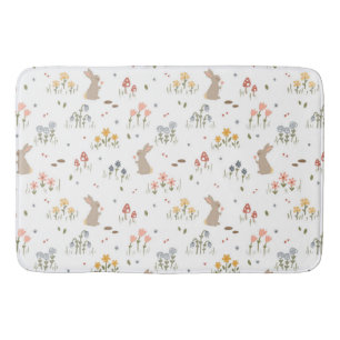 Happy Easter Bunny Wildflowers Cute Kids Bathroom  Bath Mat