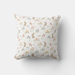 Happy Easter Bunny Wildflowers Cute Kids Bedroom Throw Pillow