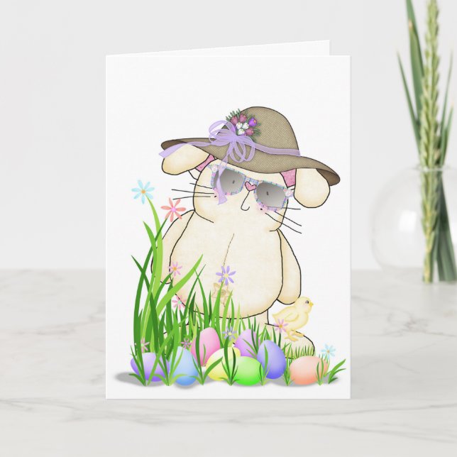Happy Easter Bunny with Bonnet Holiday Card (Front)