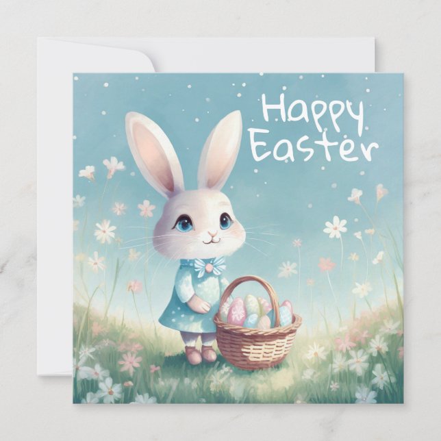 Happy Easter Bunny with Easter eggs Holiday Card (Front)