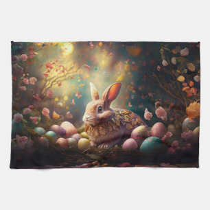 Happy Easter Bunny with Easter eggs Kitchen Towel