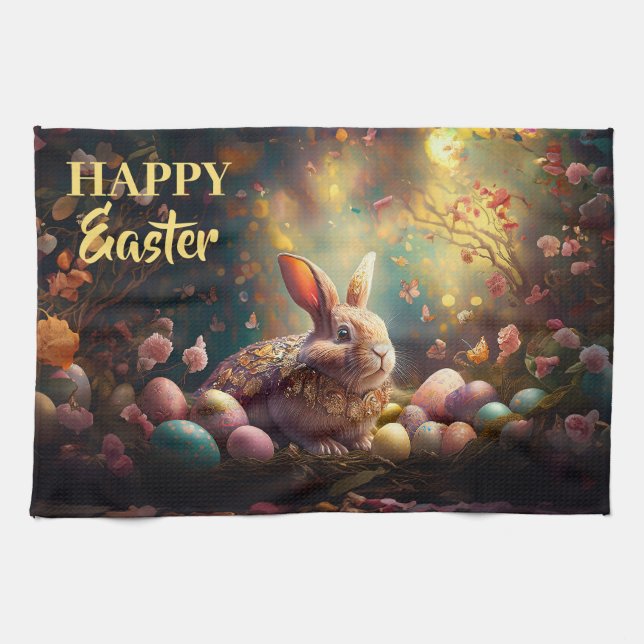 Happy Easter Bunny with Easter eggs Kitchen Towel (Horizontal)