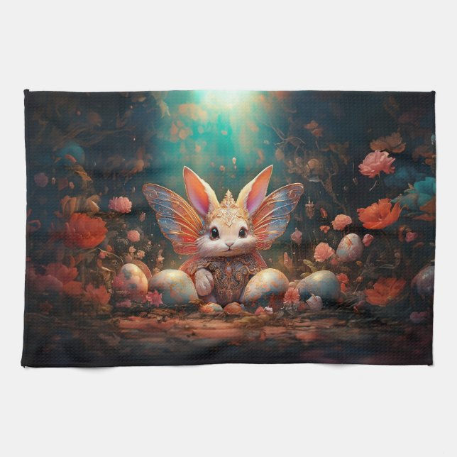 Happy Easter Bunny with Easter eggs Kitchen Towel (Horizontal)