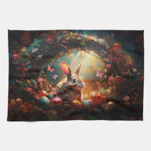 Happy Easter Bunny with Easter eggs Kitchen Towel