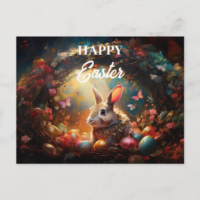 Happy Easter Bunny with Easter eggs Postcard (Front)