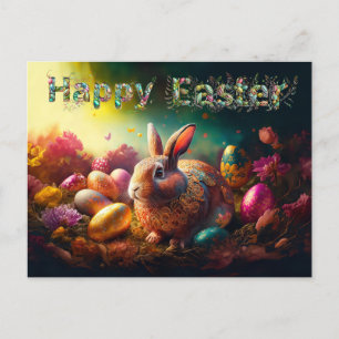 Happy Easter Bunny with Easter eggs Postcard
