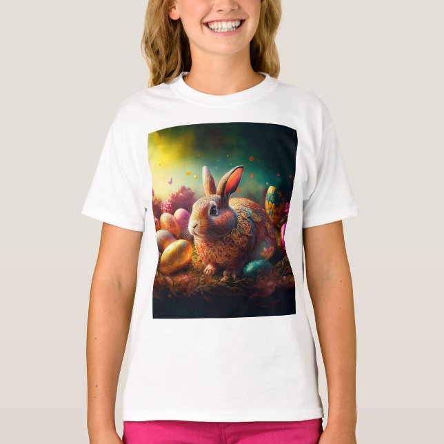 Happy Easter Bunny with Easter eggs T-Shirt (Front)