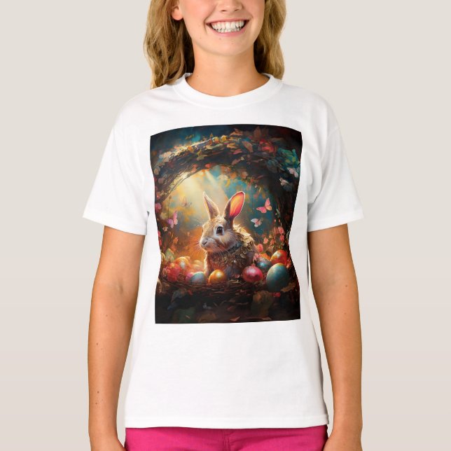 Happy Easter Bunny with Easter eggs T-Shirt (Front)