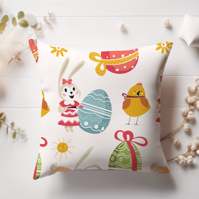 Happy Easter Bunny with Easter Eggs  Throw Pillow (Creator Uploaded)
