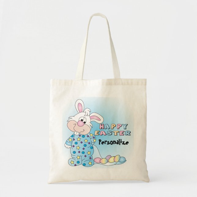 Happy Easter Bunny with Easter Eggs Tote Bag (Front)