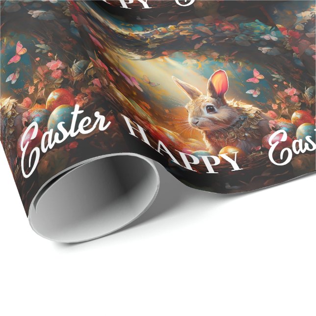 Happy Easter Bunny with Easter eggs Wrapping Paper (Roll Corner)