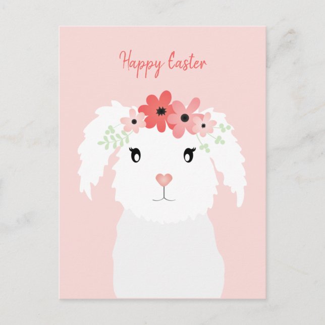 Happy Easter Bunny With Flower Crown Postcard (Front)