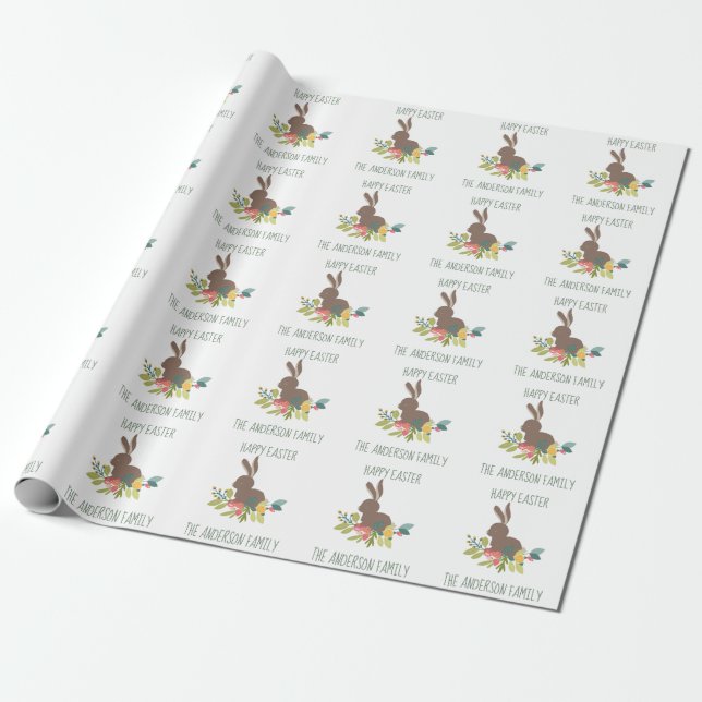 Happy Easter Bunny with Name Wrapping Paper (Unrolled)