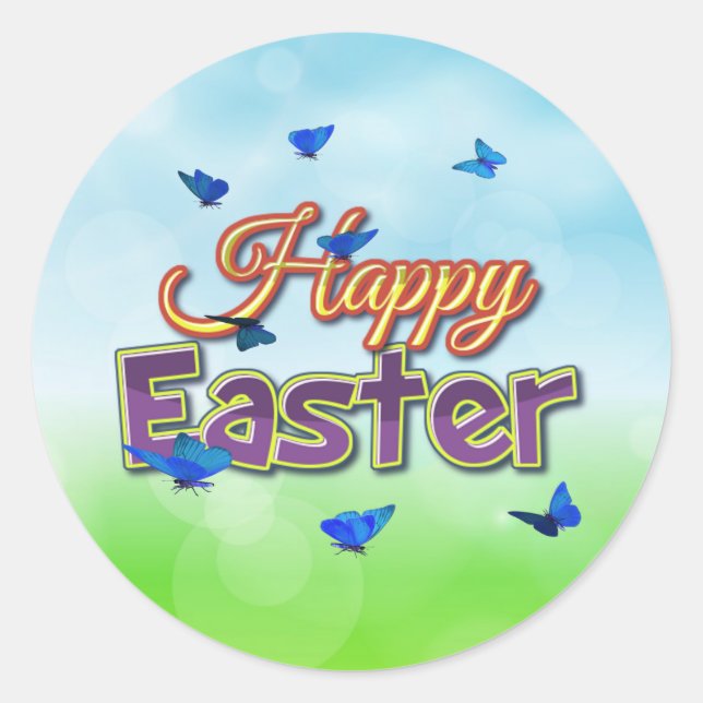 Happy Easter butterflies Classic Round Sticker (Front)