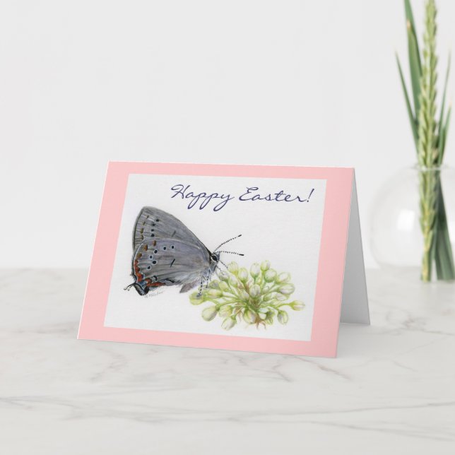 Happy Easter Butterfly Watercolor Painting Holiday Card (Front)