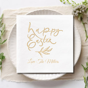 Happy Easter Calligraphy Script Personalized Name Foil Napkins