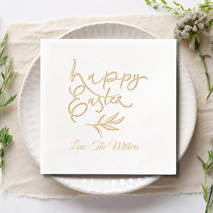Happy Easter Calligraphy Script Personalized Name Foil Napkins