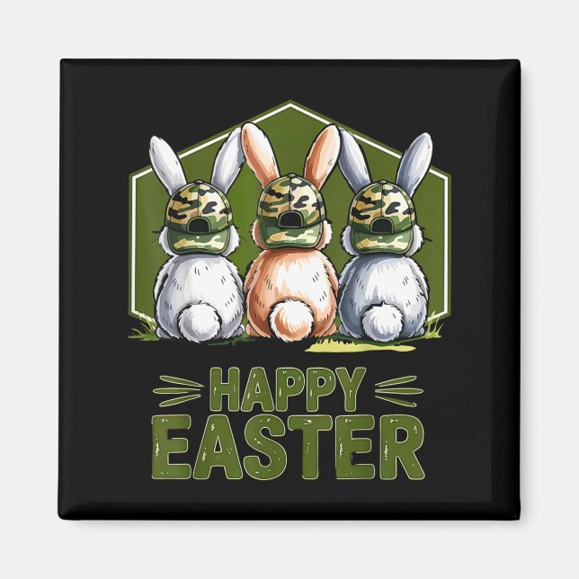 Happy easter camo bunny rabbit coquette bow magnet (Front)