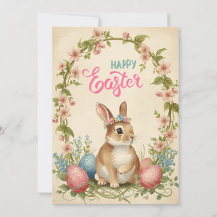 Happy Easter Card - Bunny Floral Wreath