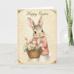 Happy Easter Card - Bunny with Flower Basket