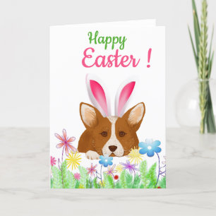 Happy Easter Card   Corgi with Easter Bunny Ear