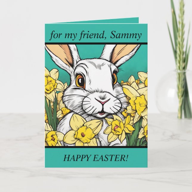 Happy Easter Card. Easter Bunny. Editable text Holiday Card (Front)