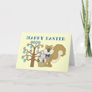 Happy Easter Card - Squirrel with Easter Egg Tree