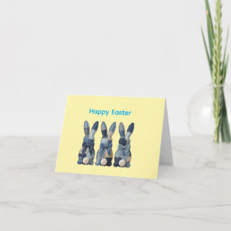Happy Easter card with denim cute bunnies