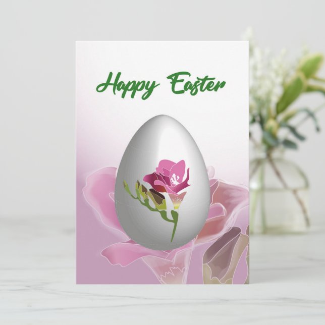 Happy Easter Card with egg and watercolor flower (Standing Front)
