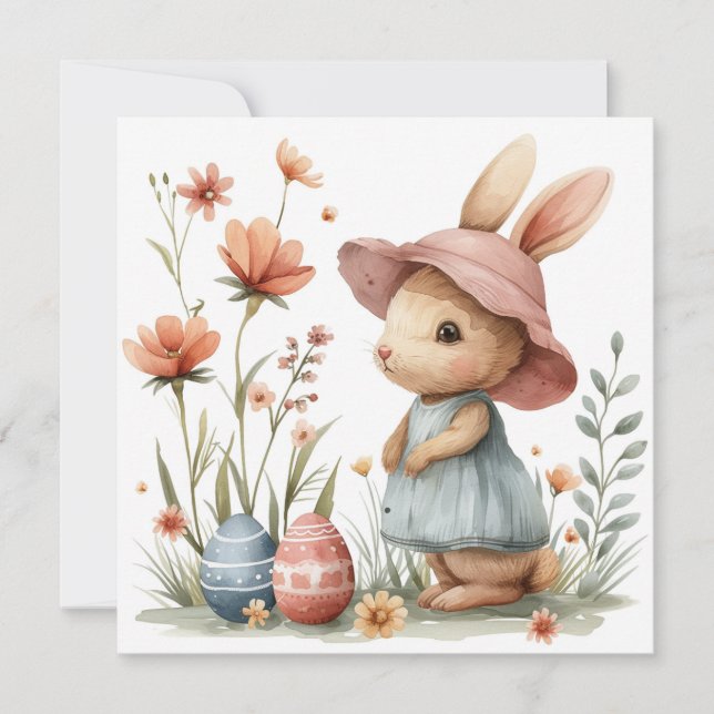 Happy Easter Cards, Bunny Easter Eggs Holiday Card (Front)