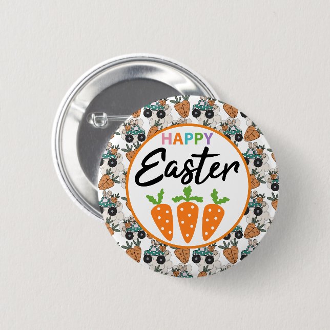 Happy Easter Carrots  2 Inch Round Button (Front & Back)