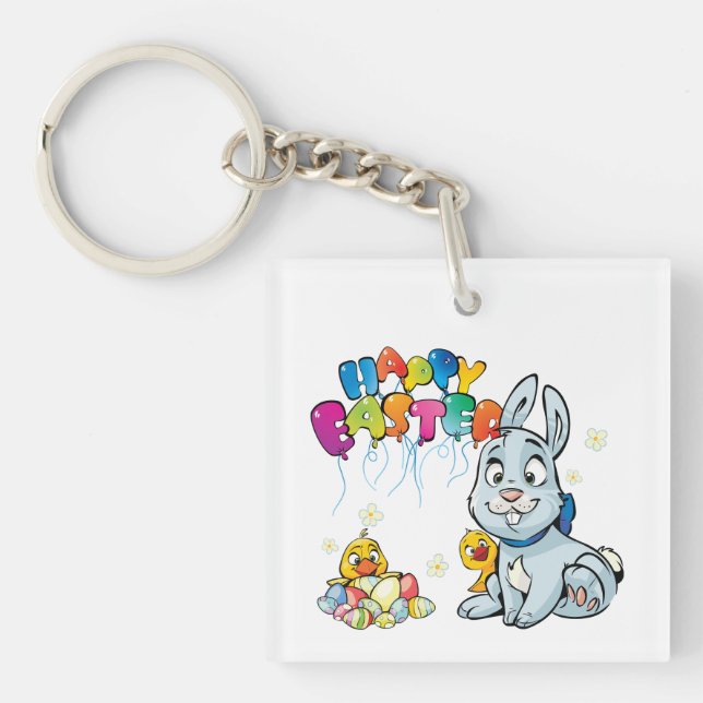 Happy Easter Cartoon Keychain (Front)