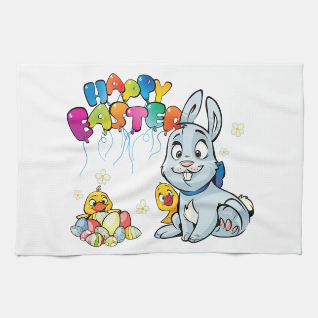 Happy Easter Cartoon Kitchen Towel (Horizontal)