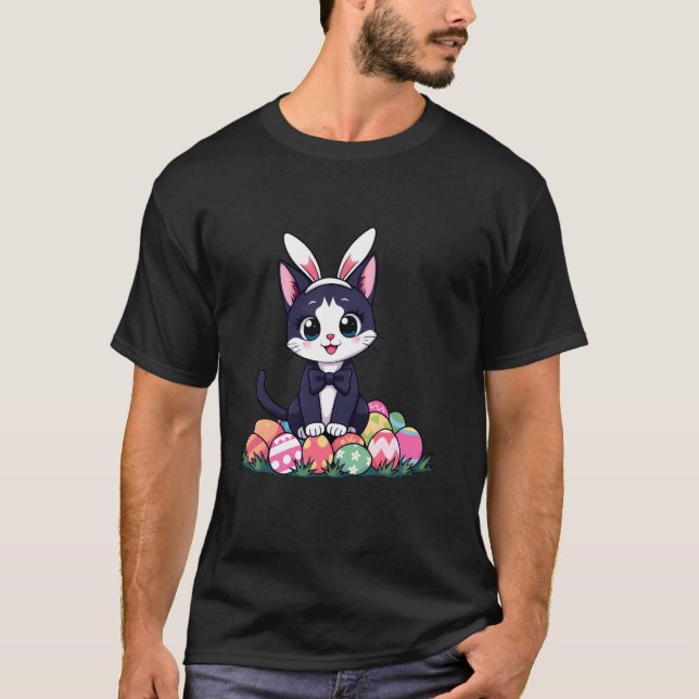 Happy Easter Cat Bunny Ears Egg Hunt Funny Easter  T-Shirt (Front)