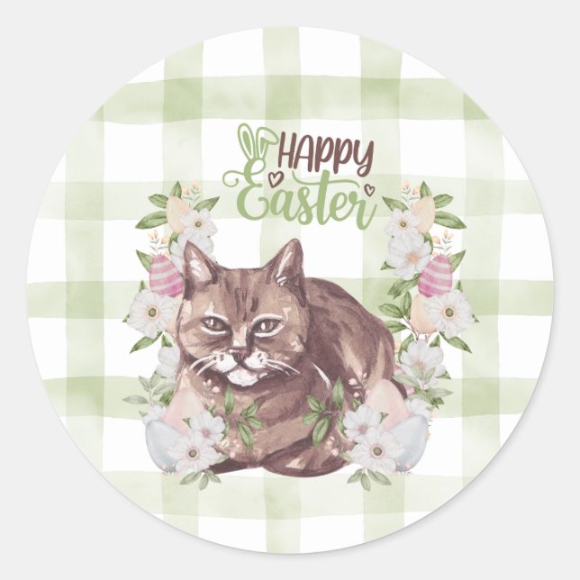 Happy Easter Cat Classic Round Sticker (Front)