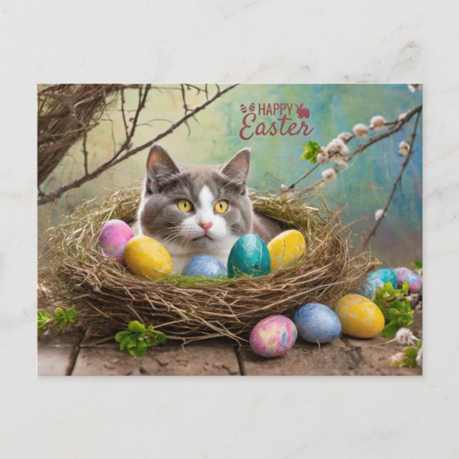 Happy Easter Cat Holiday Postcard (Front)
