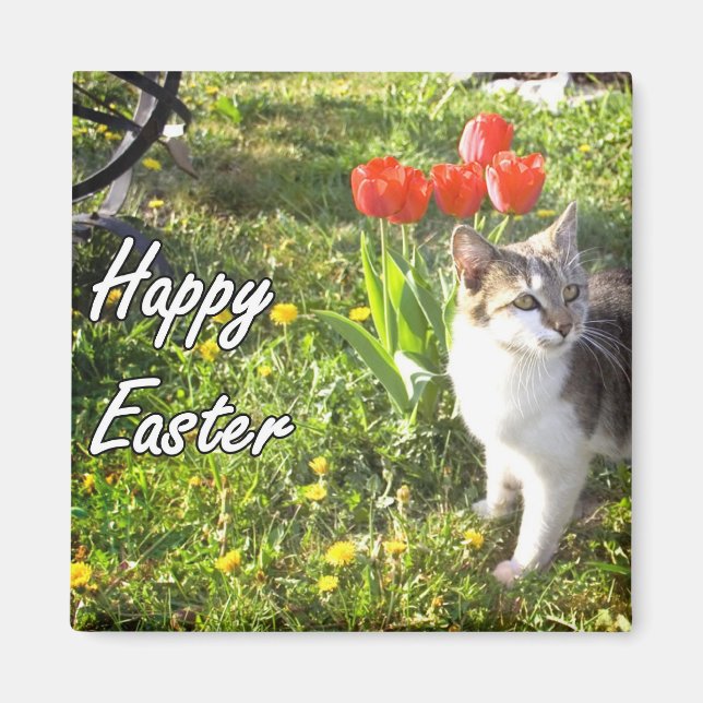 Happy Easter cat magnet (Front)