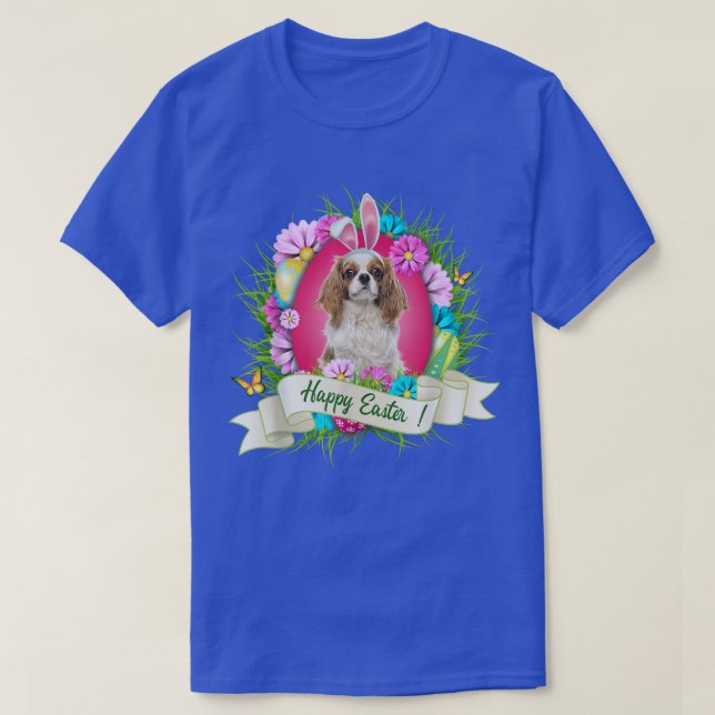 Happy Easter Cavalier King Charles Spaniel Wearing T-Shirt (Design Front)