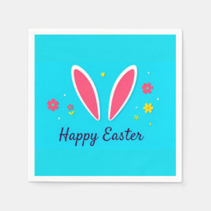 Happy Easter Celebration Card with Bunny Ears Napkin
