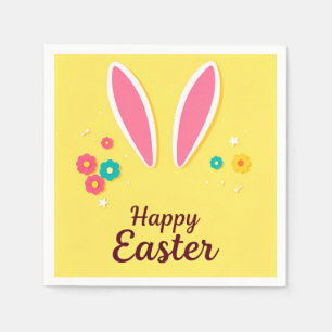Happy Easter Celebration Card with Bunny Ears Napkin