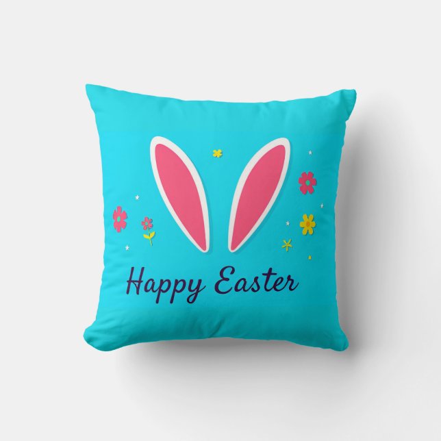 Happy Easter Celebration Card with Bunny Ears Throw Pillow (Front)