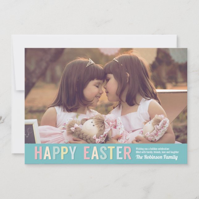 Happy Easter | Chic Pastel Family Photo Holiday Card (Front)